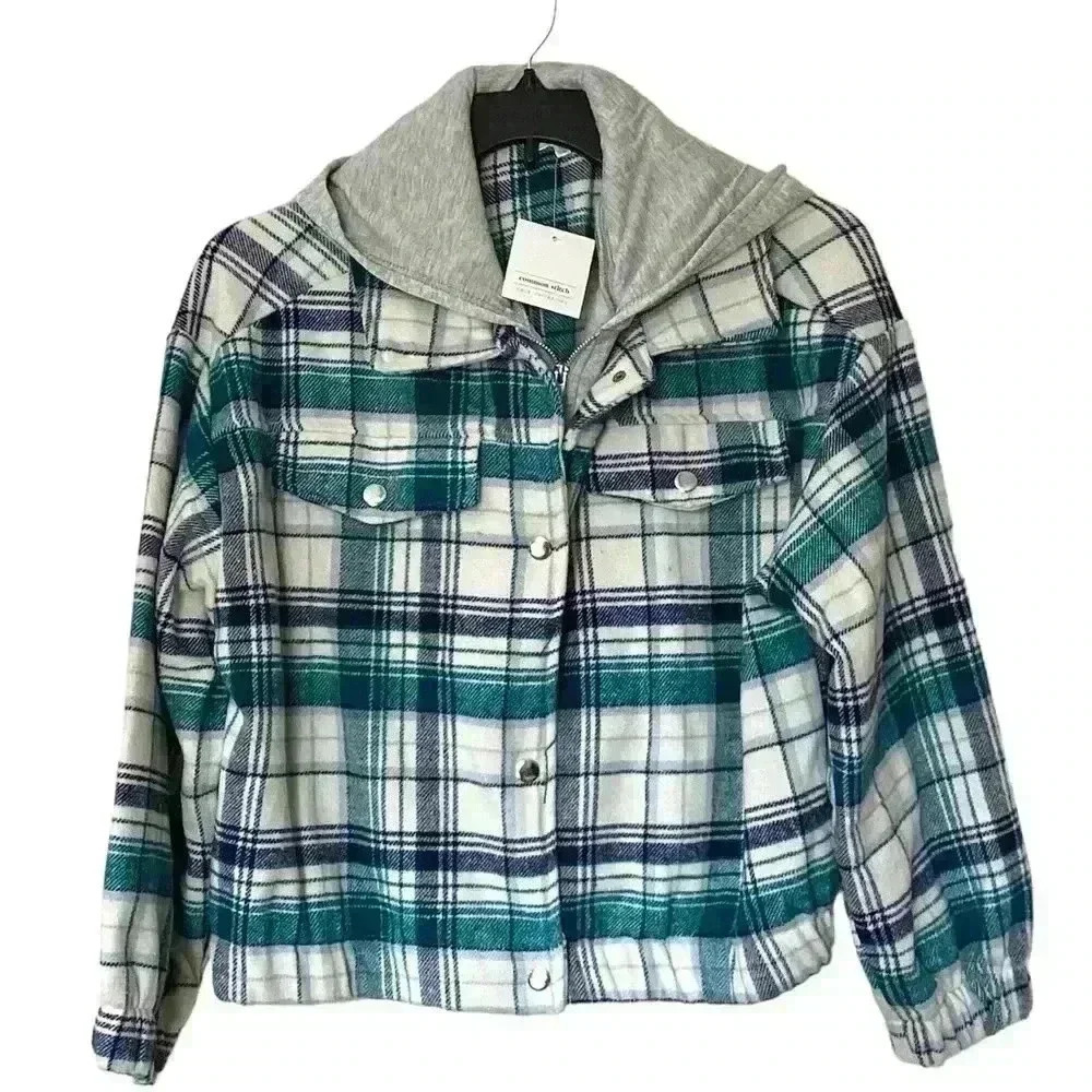 NWT Common Stitch Long Sleeve Hooded Plaid Flannel Soft jacket Size 1X